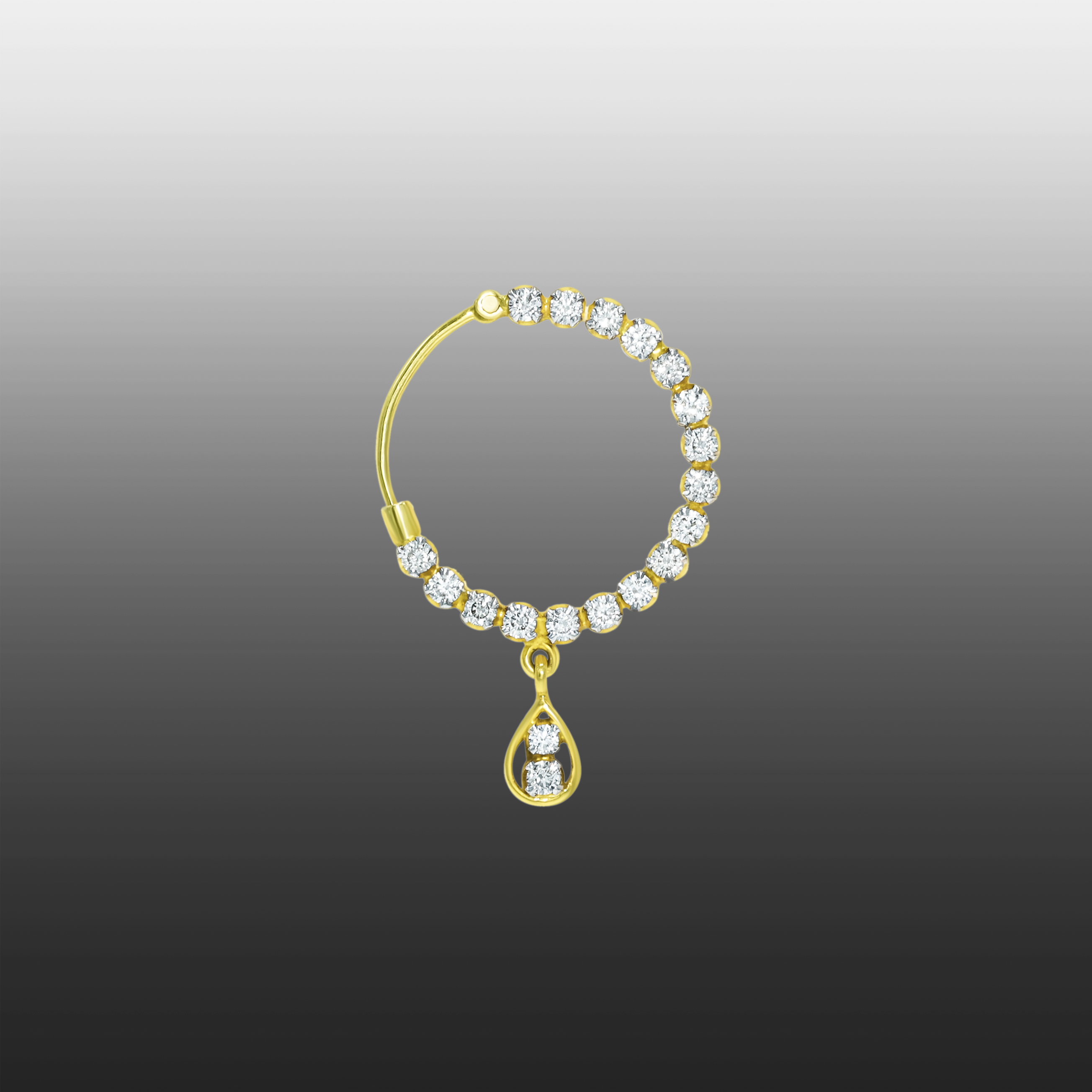 Gold Nath with Full-Cut Diamonds and Teardrop